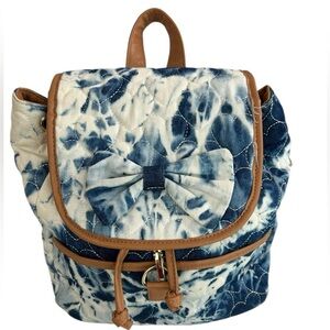Betsey Johnson Luv Betsey Denim Harlow Blue White Backpack Quilted Heart Bow